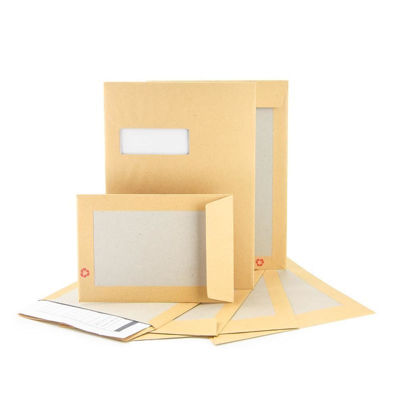 Busta di spedizione di taglia personalizzata con carta kraft marrone e protezione posteriore in cartone grigio